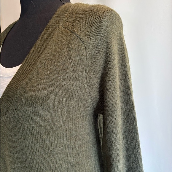 Olive Green V-Neck Women's Sweater - Picture 3 of 4